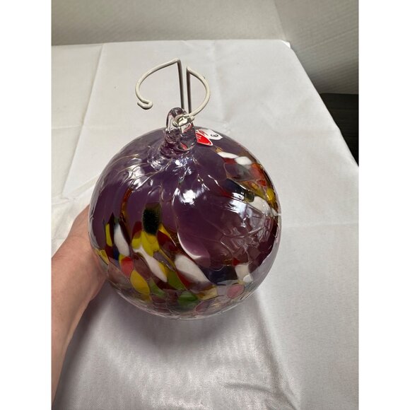 Joska purple mosaic hand blown Germany glass orb ornament Vtg with tag 14” - Picture 8 of 8